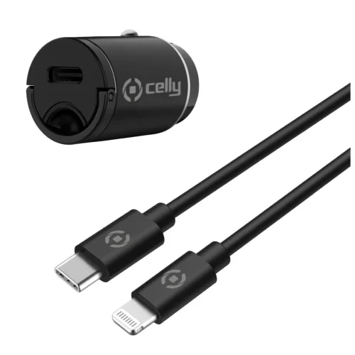 Celly CCMINILIGHT – 20W USB-C Car Charger + USB-C to Lightning Cable